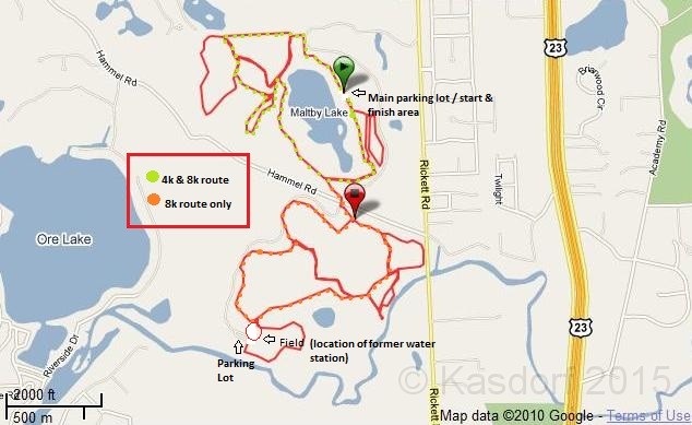2015-03 No Frills All Thrills 8K 016.jpg - 2015 No Frills All Thrills 8K in Huron Meadows Metro Park. A little snow and ice on the trails along with a soggy path makes for an interesting run!